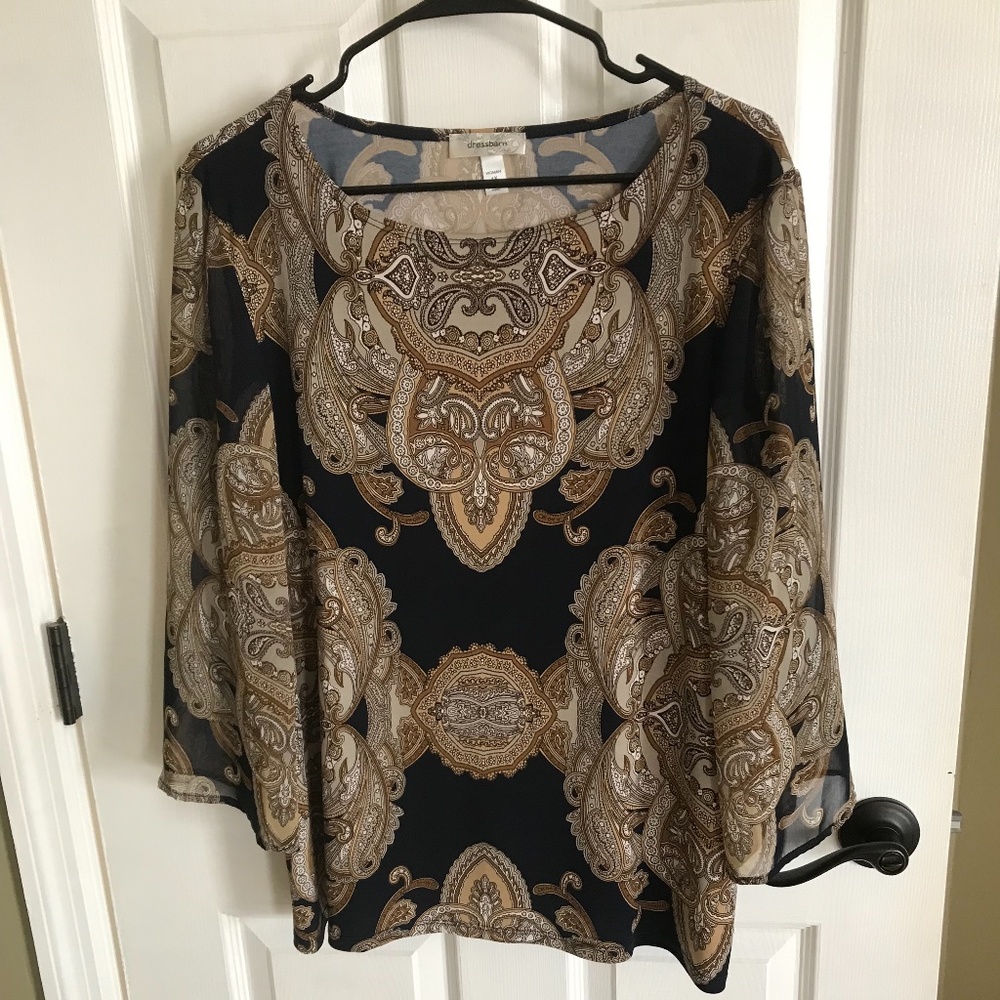 Dress Barn Blouse, Navy/Gold, 1X